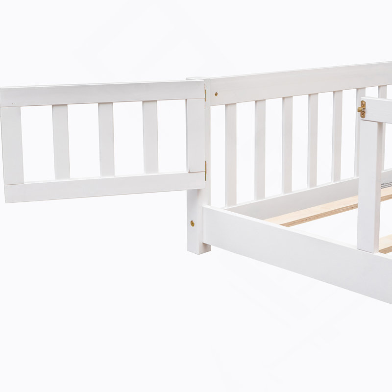 Lit plateforme double pleine grandeur avec clôture et porte, blanc, Blanc