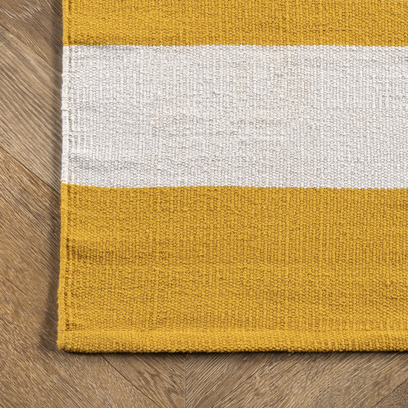 Tapis décoratif à rayures en coton blanc/jaune Connor-Joe, Tapis de couloir 2 pi x 6 pi
