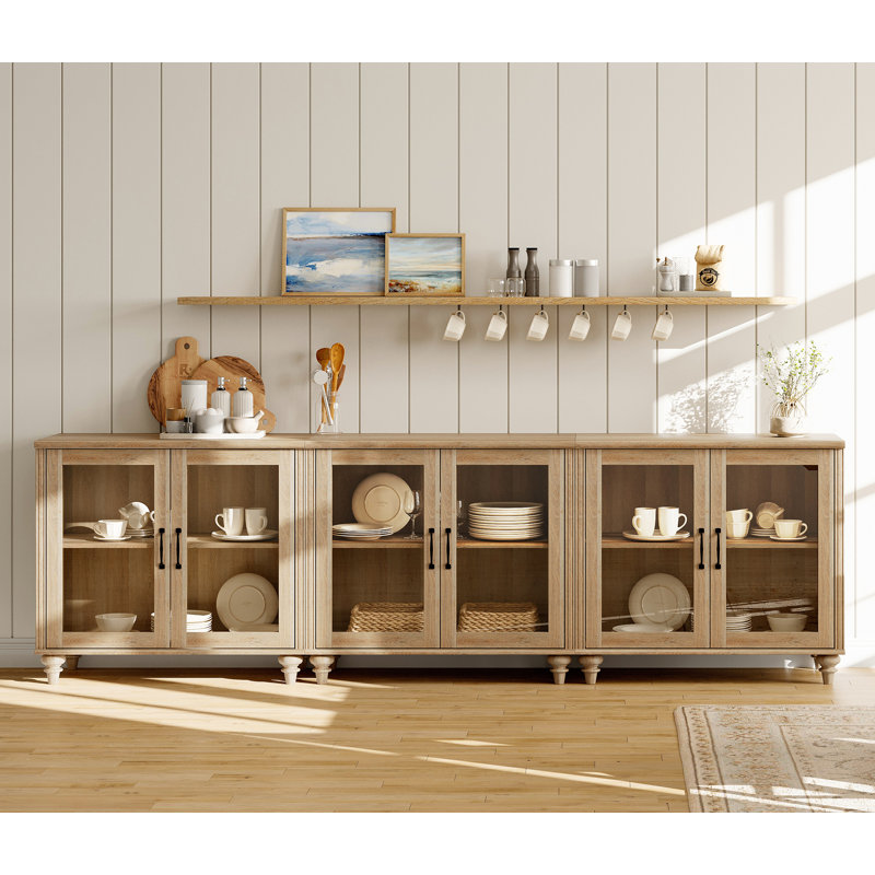 100-Inch TV Stand, Wooden Farmhouse Entertainment Center With 6 Glass Doors & Storage Cabinets For Living Room Or Bedroom