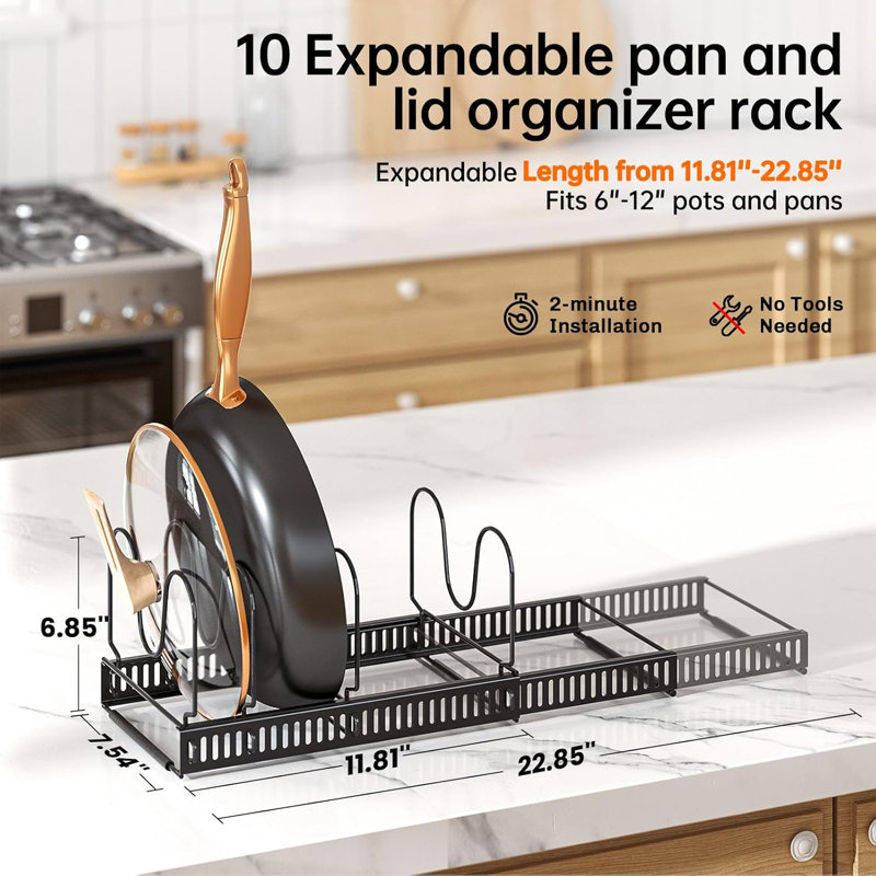 2 Pack Pots And Pans Organizer Rack For Under Cabinet
