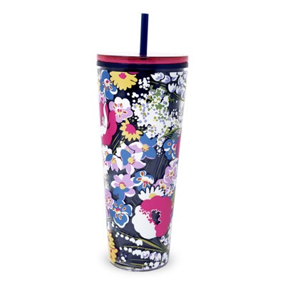 Double Wall Tumbler With Straw, Poppy Fields