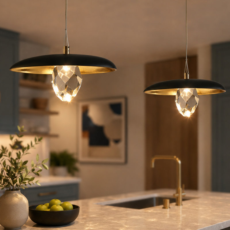 Luminaire suspendu en cristal 15 "à 1 lumière à intensité variable pour îlot de cuisine 15" (ensemble de 2)