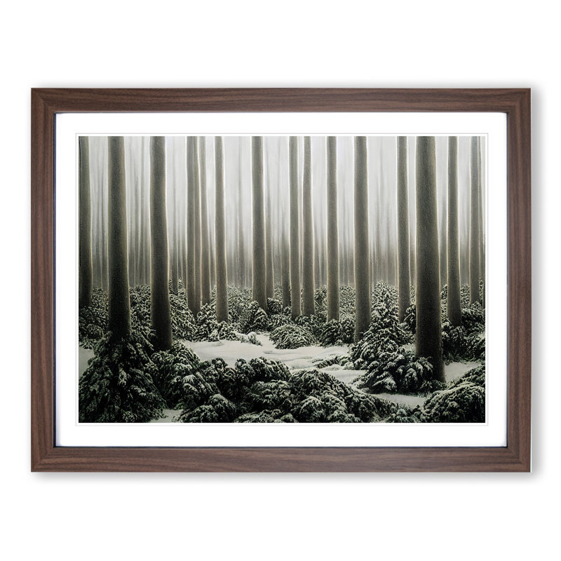 Adorable Winter Forest - Single Picture Frame Painting, 25cm H x 34cm W x 2cm D, Walnut Framed
