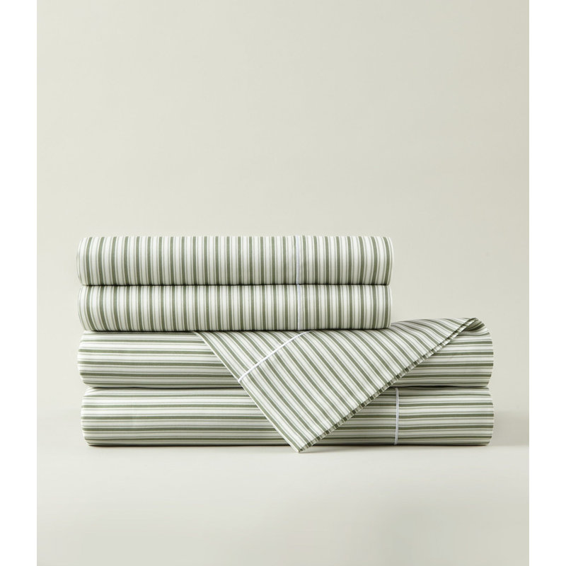 Windsor Stripe Classic Printed Sheet Set, King Sheet Set with 2 Pillowcases, Stripe Moss