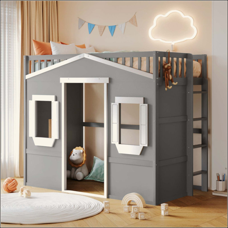 Lit mezzanine avec échelle House, White/Gray, Twin