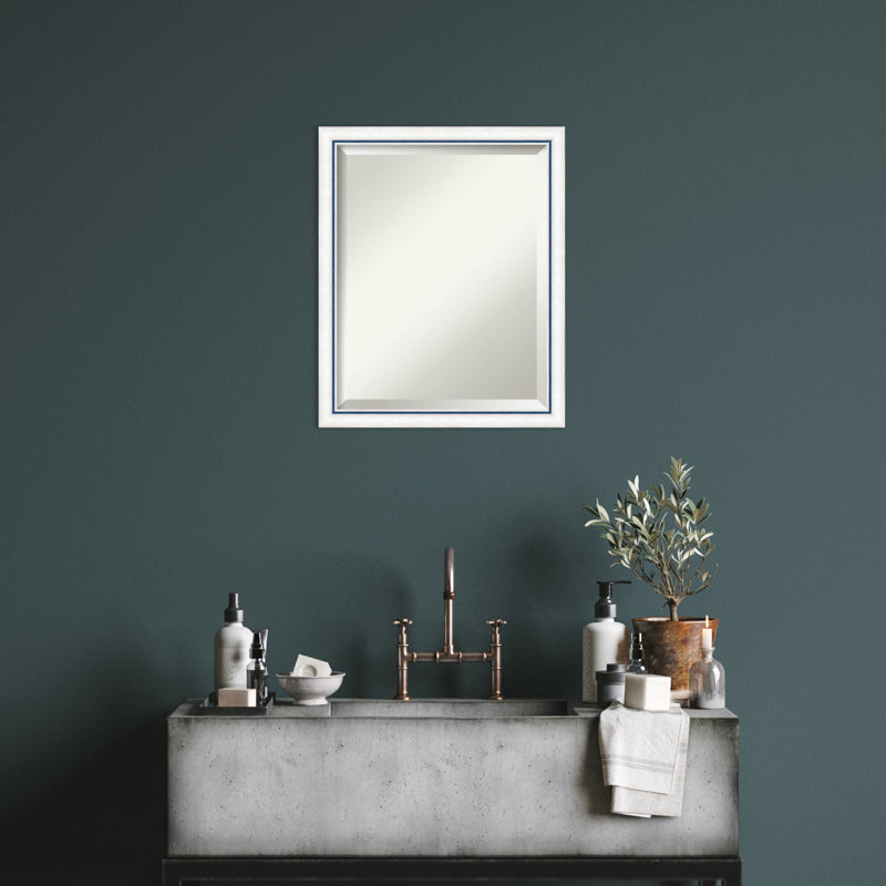Jeritah Solid Wood Rectangle Wall Mirror, 22.25" x 18.25", White/Blue