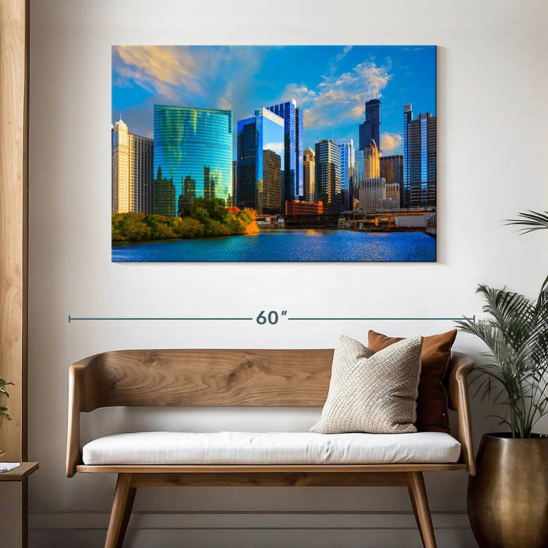 Ravi gratte-ciel de Chicago au coucher du soleil, H 32 po x l 48 po