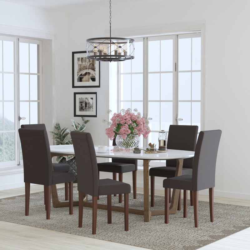 Arruda Upholstered Parsons Chairs-Panel Stitching, Gray