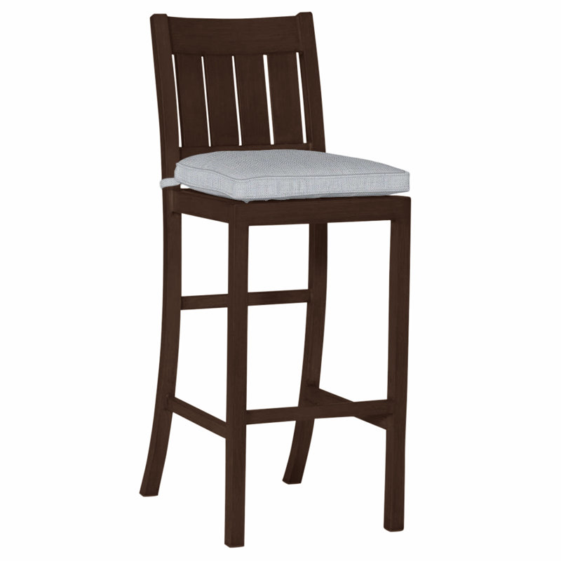 Club 30" Patio Bar Stool with Cushion, Mahogany, Linen Chambray, Welt
