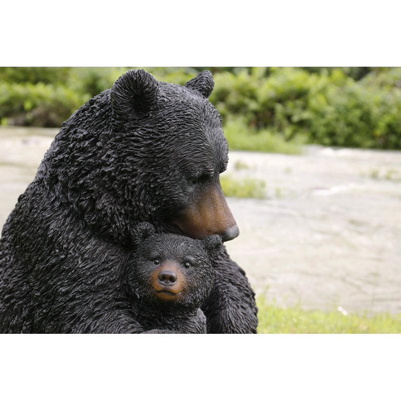 Large Black Polyresin Bear Mother and Child Garden Statue