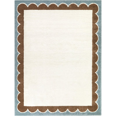 Caldeira Beige/Rust/Blue Scalloped Border Area Rug