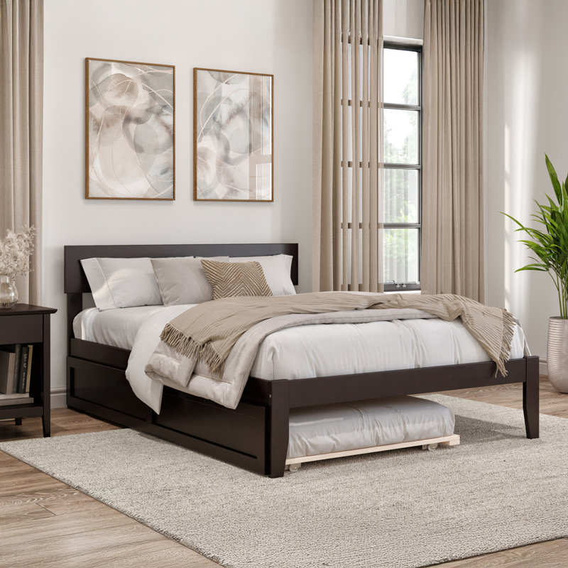 Lit plateforme avec lit gigogne en bois massif Farrah de Three Posts ™, Double, Brun foncé espresso