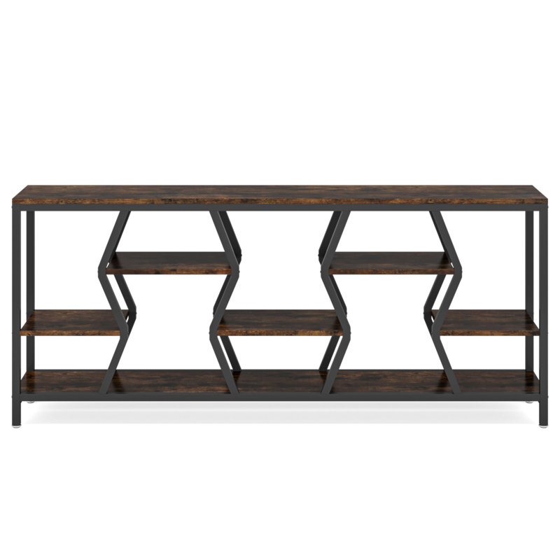 70.9 Inches Sofa Console Table With 4 Tier Wood Storage Shelves, Industrial Extra Long Narrow Entryway Accent Tables For Hallway, Living Room, Foyer (Rustic Brown)