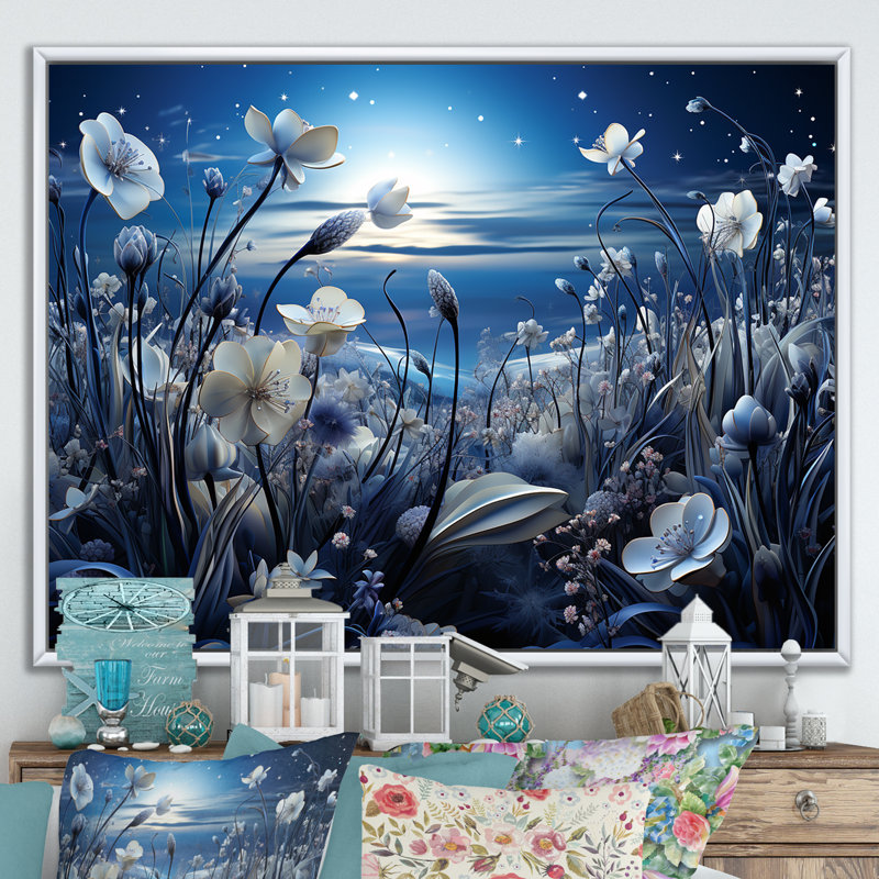 Moon Cosmic Floral Couture Meadows - Fleurs, art mural, Cadre flottant blanc, L 24 po x H 32 po x P 1,5 po