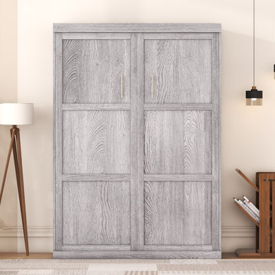 Lit escamotable complet peu encombrant avec armoire pliable, structure en métal, facile à assembler, gris