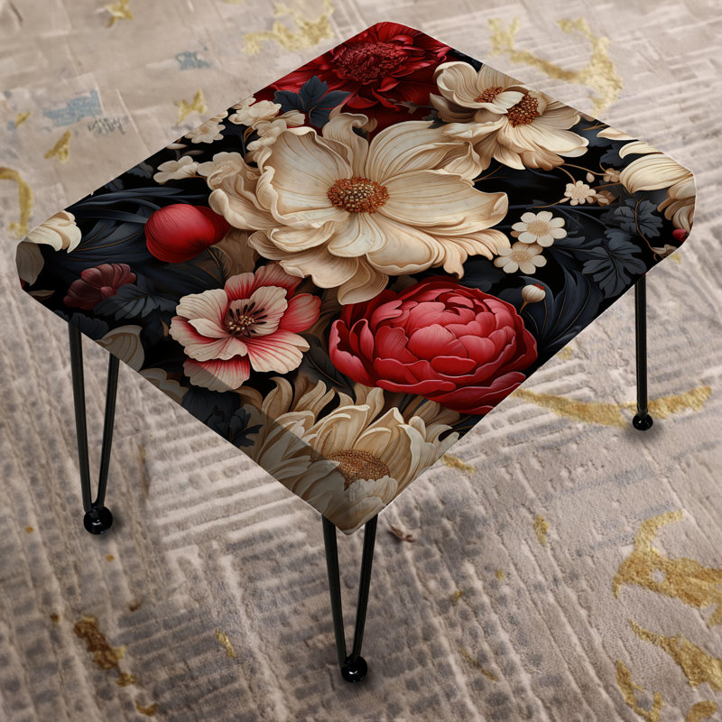 Beige & Red Victorian Lavish Floral Pattern - Floral Rectangle Ottoman