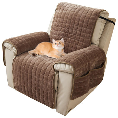Plush Recliner Slipcover 23 Inches - Washable & Quilted Faux Wool Cover For Lazy Boy Chairs & Furniture. With Side Pockets, Large Recliner Chair Covers,Coffee