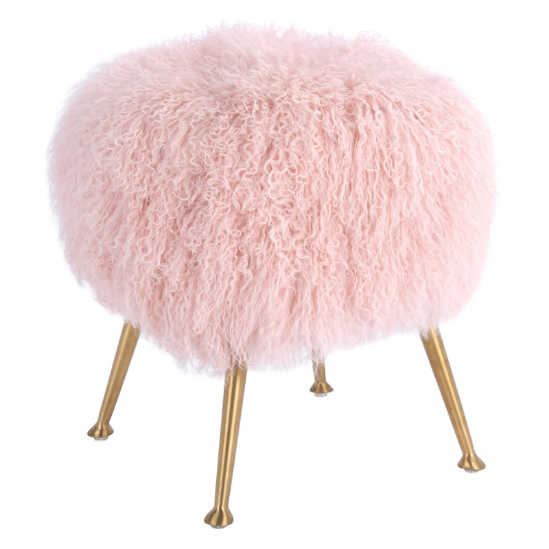 Loranzo 19.7" Wide Round Standard Ottoman, Blush Sheepskin