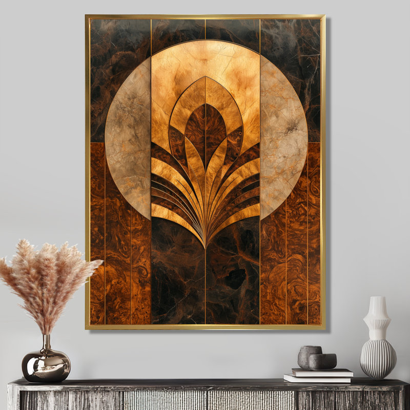 Owen Mosaic Walnut Essential Forms II - reproduction d'art moderne sur toile encadrée, H 32 po x l 24 po, Doré