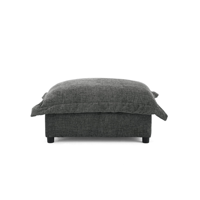 Plush Upholstered Dark Gray Chenille Ottoman Bench – Cloud Cushion Footrest with Oversized Soft Top, Dark Gray