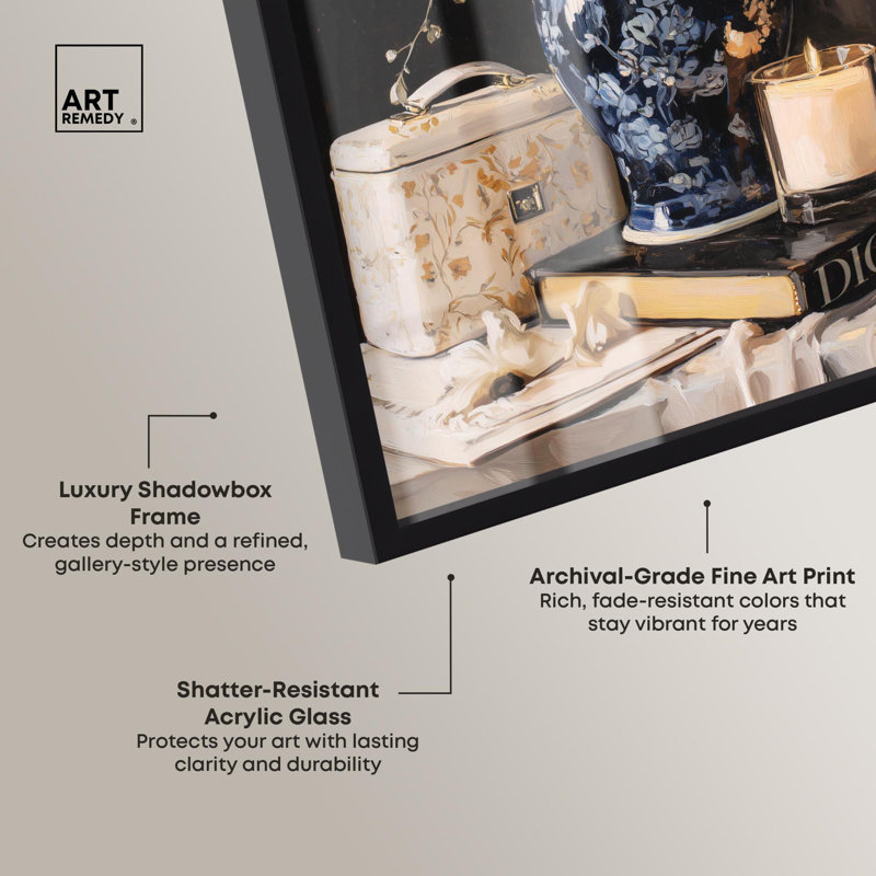 «Beautiful Vase Candles Kitchen Decor Shadowbox» par Art Remedy, H 16 po x l 11 po, Noir