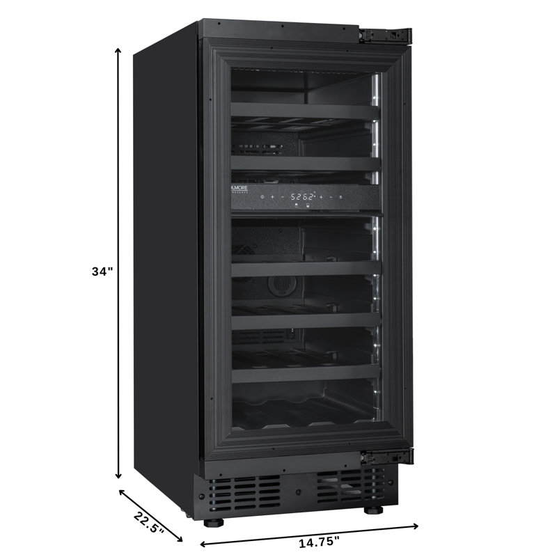 KoolMore Reserve 15 in. Under-Counter Panel Ready Dual Zone 23 Bottle Wine Cooler Shelves, Black