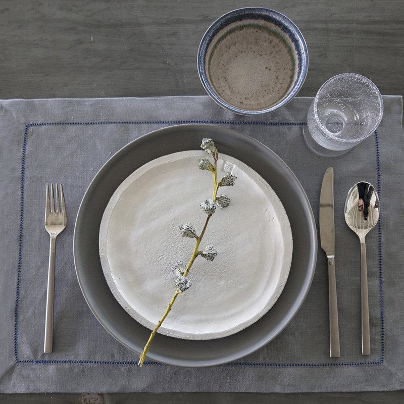 Amsterdam Linen No Pattern Rectangle Placemat, Blue Hemstitch