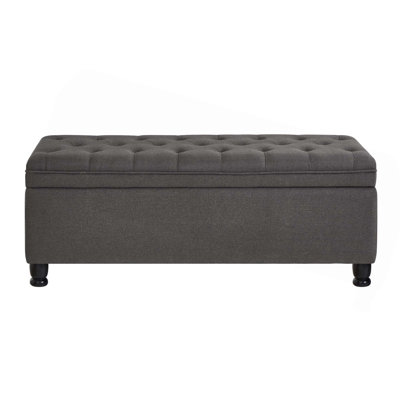 Upholstered Tufted Button Storage Bench Linen Fabric Entry Bench With Spindle Wooden Legs,Bed Bench