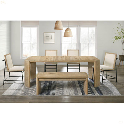 Contemporary Kepler Driftwood Dining Room Set, Extension Leave Dining Table, 4 Side Chairs And Bench
