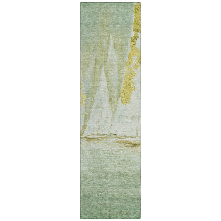 Machine Washable Indoor/Outdoor Xhevrie Green Rug