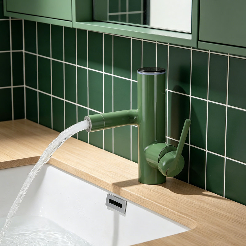 Single-Hole Single-Handle Bathroom Faucet With Drain Assembly, Green