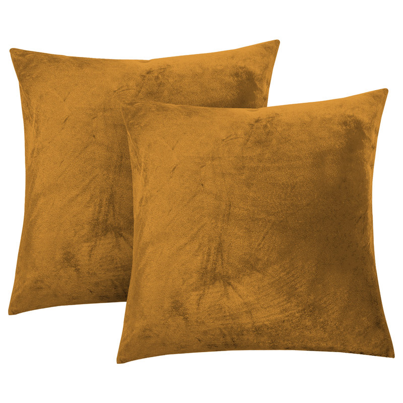 Aspire Homeware Square Plain Velvet Scatter Cushion Cover, Ochre, Pack of 2