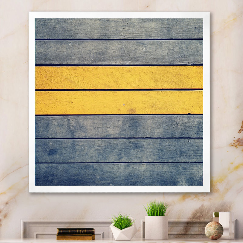 Sunrise Slavic Minimalisme jaune et bleu sur toile, H 30 po x l 30 po, Gold Picture Framed