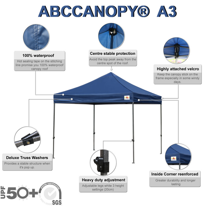 Abri instantané commercial 10 pi The Pop Up Canopies L 10 pi. D Auvent escamotable en métal, Navy Blue