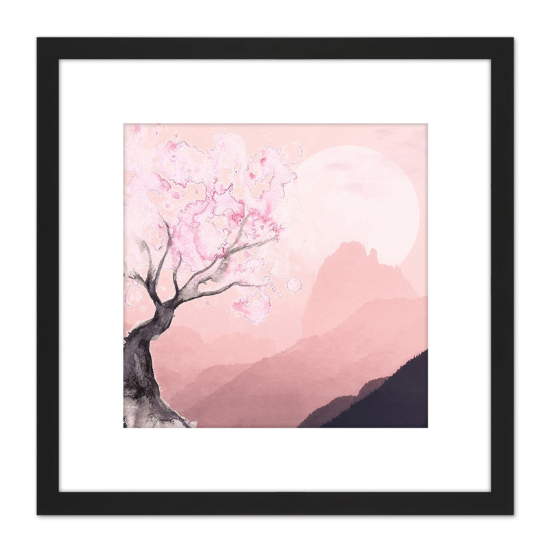 Pink Landscape Tree Mountain Illustration - Single Picture Frame Painting