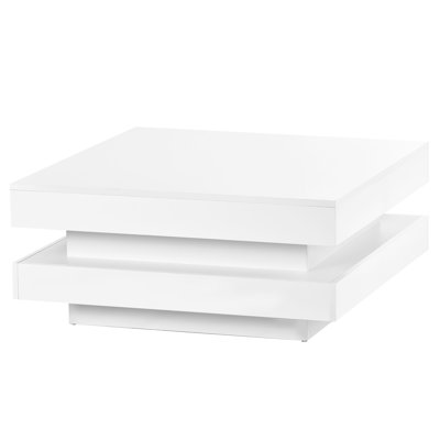 2 Square Coffee Table With Led Lighting, White High Gloss, 31.5