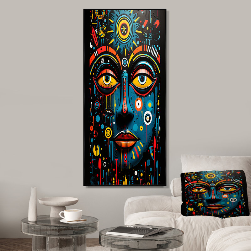 African Ndebele Artistry, Black Floater Framed, 60" H x 28" W x 1.5" D