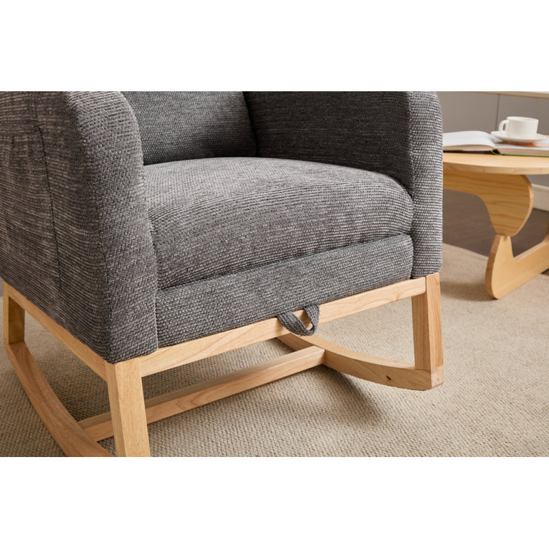 Chaise berçante avec pieds en bois massif Fauteuil coulissant et fauteuil à haut dossier avec poche latérale, Gris foncé