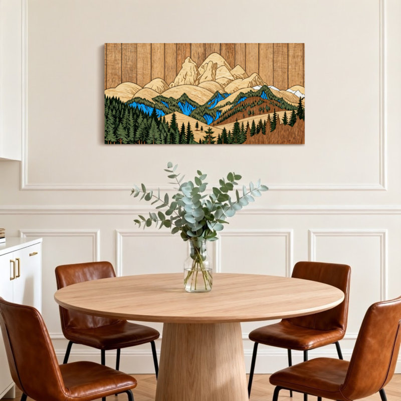 «Landscape & Nature Mountain Range Forest Lake Landscape», reproduction d'art, H 28 po x l 58 po