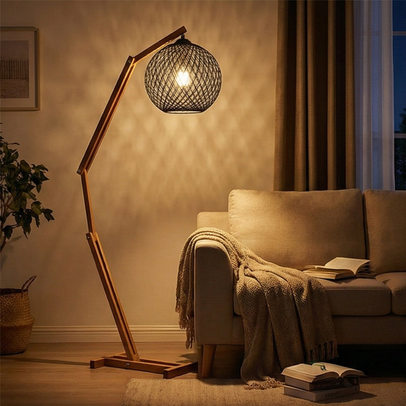 Lampe sur pied réglable en bois massif Oslo avec jute fabriqué à la main Oslo, Encre