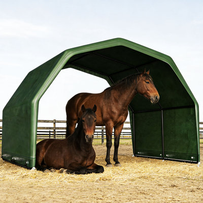 94.74*97.48 in Livestock Shelter Waterproof & UV Treated Universal Cover, Heavy Duty Frame for Horses, Goats - Withstands Snow, Wind & Rain (Corral Panels Not Included)