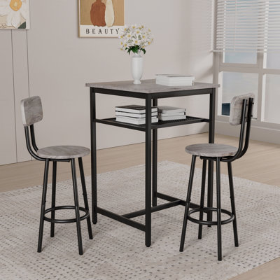 Table de bar, équipée de 2 tabourets de bar, avec dossier et cloison