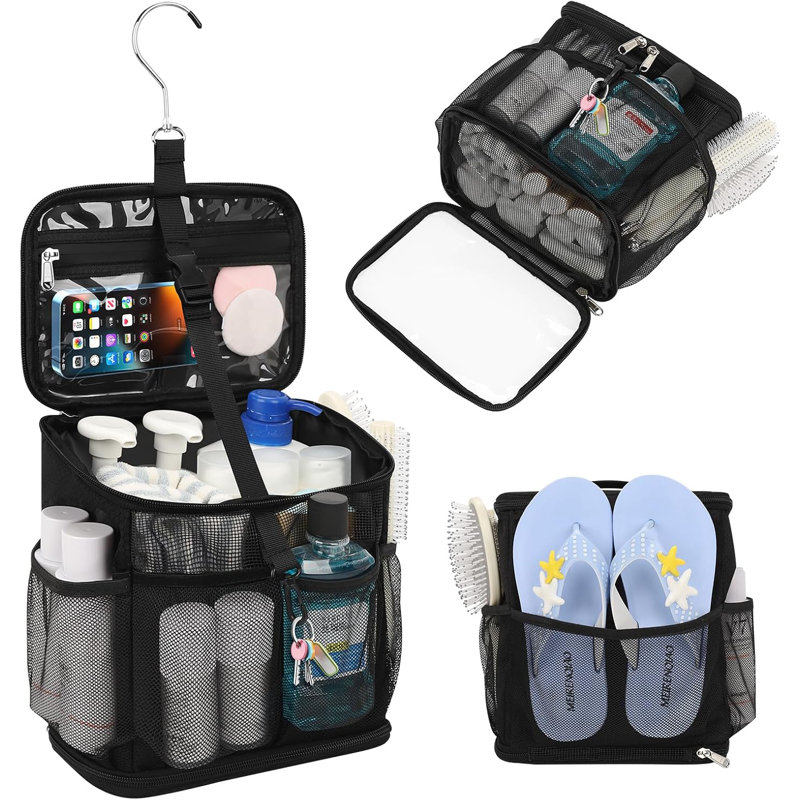 Panier de douche portable en filet pour la salle de bain, la salle de sport, les voyages et le camping