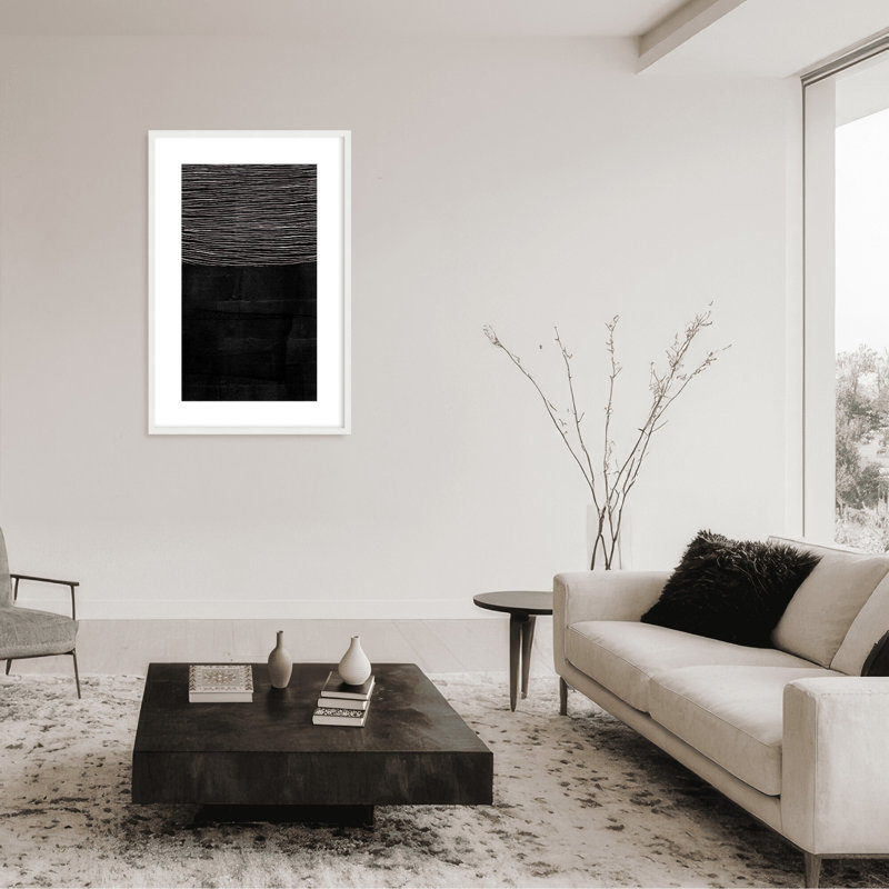 Abstract Blackened Line by  - Picture Frame Painting on Paper, 24" H x 16" W x 1.125" D, Framed Matted Print, Black