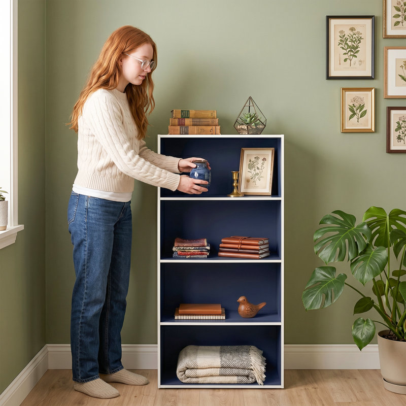 Moduline Stackable Storage Bookcase, 4-Shelf, Steel Blue