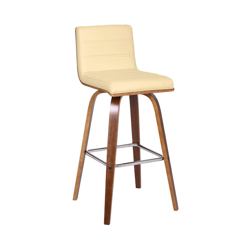 Chaise pivotante à dossier bas en bois massif avec repose-pieds, Très grand (siège d'une hauteur de 39 po), Crème/brun