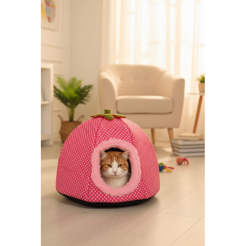 Cozy Cat Bed, Pink, 15.7 x 15.7 inches | 50% Cotton / 50% Polyester, Soft Cushion (14.9 x 14.9 inches) | 1.0 inch Thick Sponge for Ultimate Comfort | Stylish Design for Cats of All Sizes