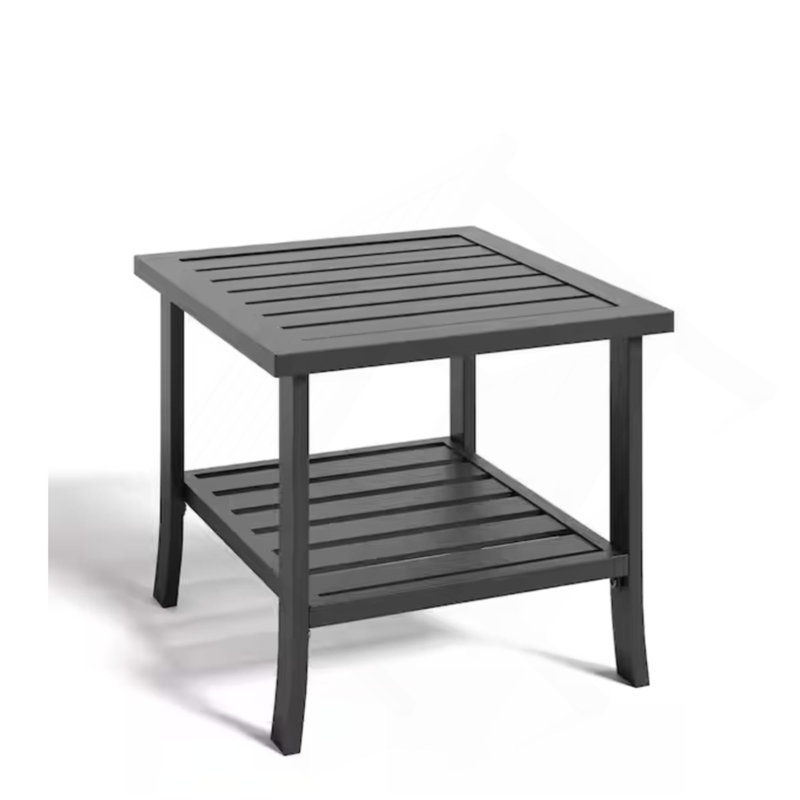 19" Square Black Metal Outdoor Side Table, 2-Tier All-Weather Patio End Table, Black