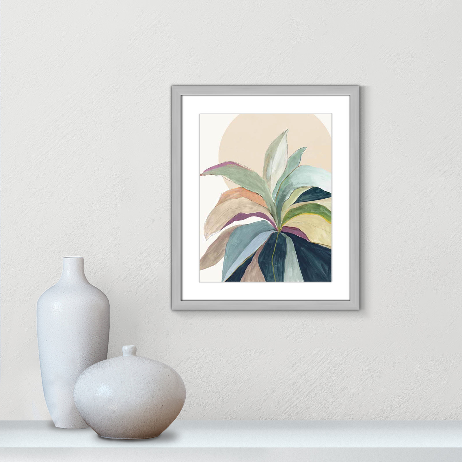 Byer "Sunny Bright Leaves II" Print by Asia Jensen, 19" H x 16" W x 1.25" D, Silver Single Picture Frame, Yes