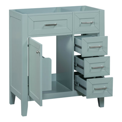Base de meuble-lavabo de salle de bain, 30 po. Armoire moderne avec tiroirs. Bois massif et matériau. Style pratique. Assemblage requis Base de 30 po seulement. Style en caoutchouc. Intérieur imperméable et spacieux.
